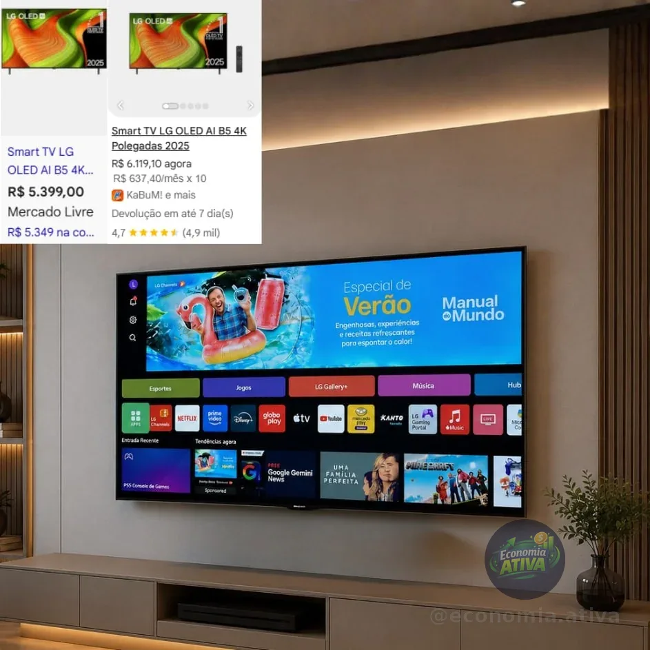 Smart TV 4K 55" LG OLED Processador α8 AI Ger2 Painel 120Hz Slim Design G-Sync FreeSync Dolby Vision Dolby Atmos WebOS 25 - OLED55B5PSA