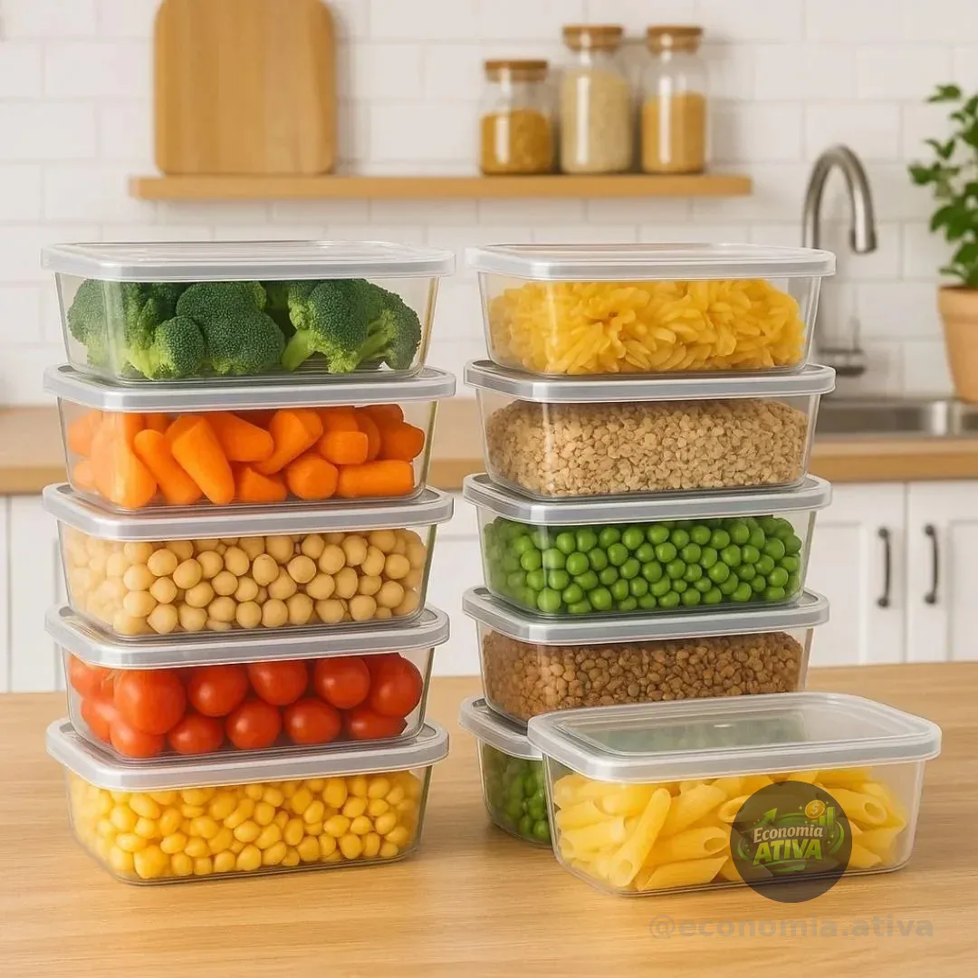 Kit 10 Potes 500ml Bpa Free Freezer Microondas Reutilizável Transparente