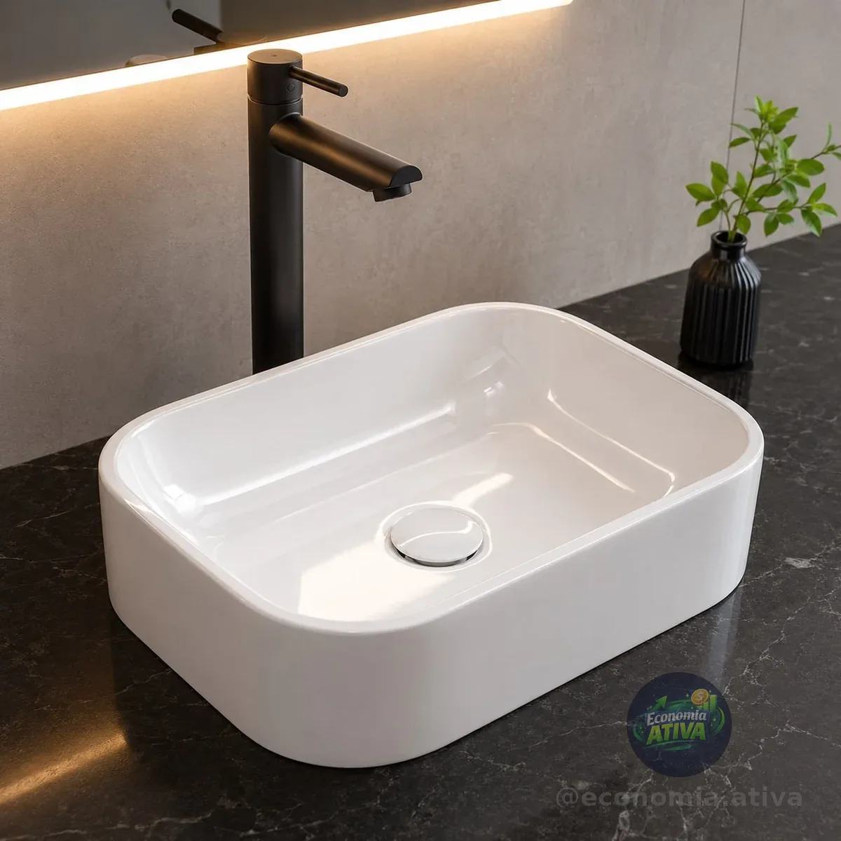 Cuba Pia De Apoio Sobrepor Retangular 37x27 Branca Para Banheiro Lavabo Beltempo Bt-2010 Branco Brilhante
