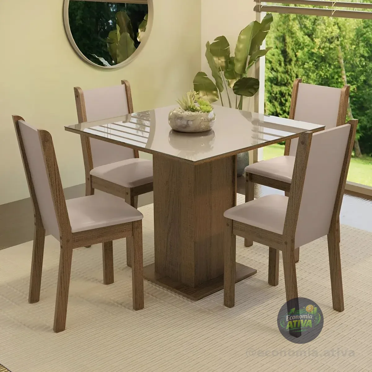 Sala De Jantar Mesa Tampo De Vidro 4 Cadeiras Tifani Madesa Cor Rustic/preto Xmmdja040165