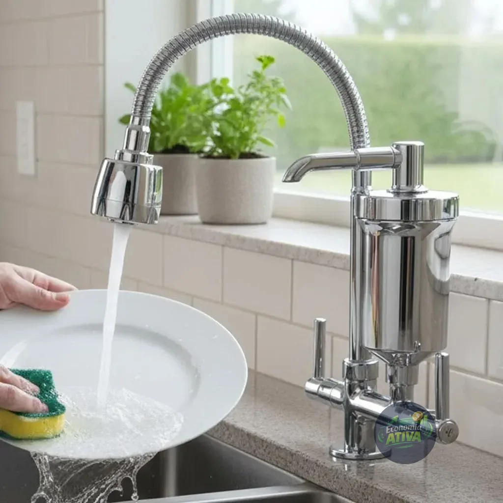Torneira Com Filtro Com Purificador De Agua Gourmet Tubo Flexível E Bica Movel De 1/4 Volta Cromada A Mais Vendida Cromado Brilhante