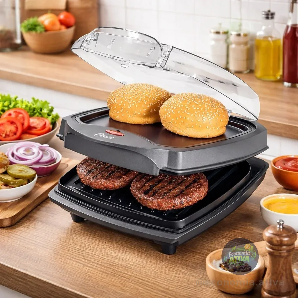 Grill Elétrico Oster Burguer 2 em 1 com Estufa, 220V, 1000W, OGRL500