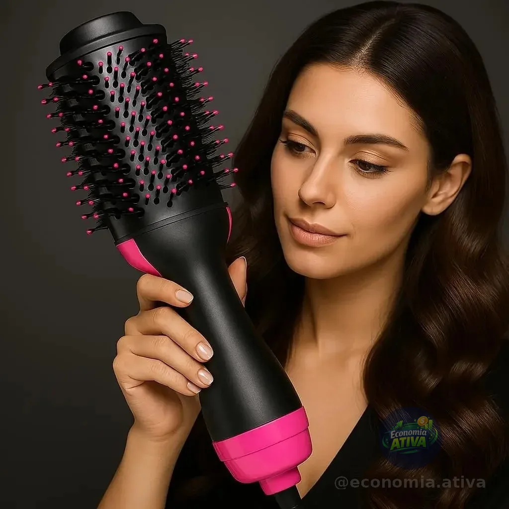 Escova Secadora Modeladora Jimmystore 1000W Íons Anti-Frizz Alisadora 3 em 1 110V Preta