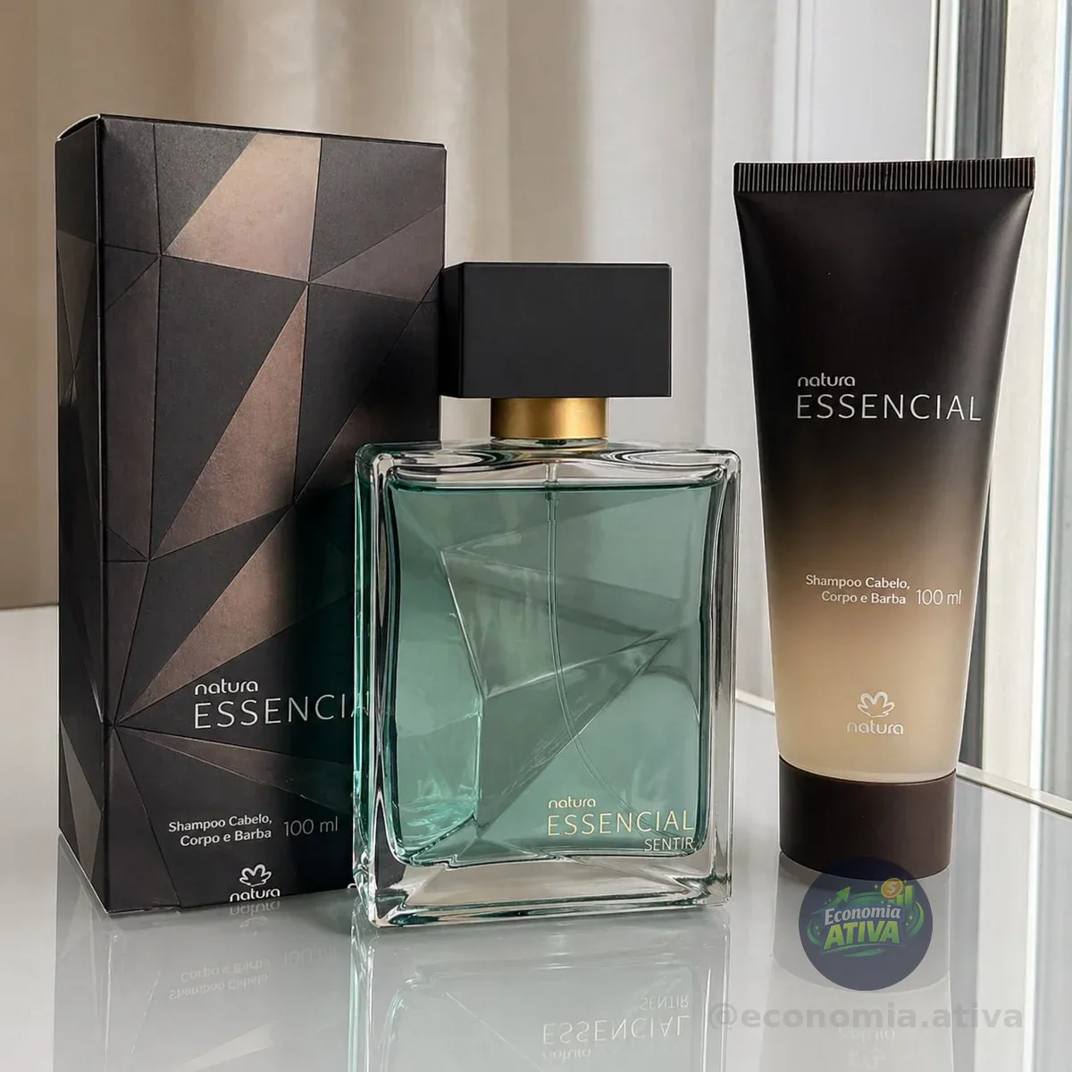 NATURA Kit Essencial Masculino - Deo Parfum Sentir 100ml - Shampoo Cabelo Corpo E Barba 100ml