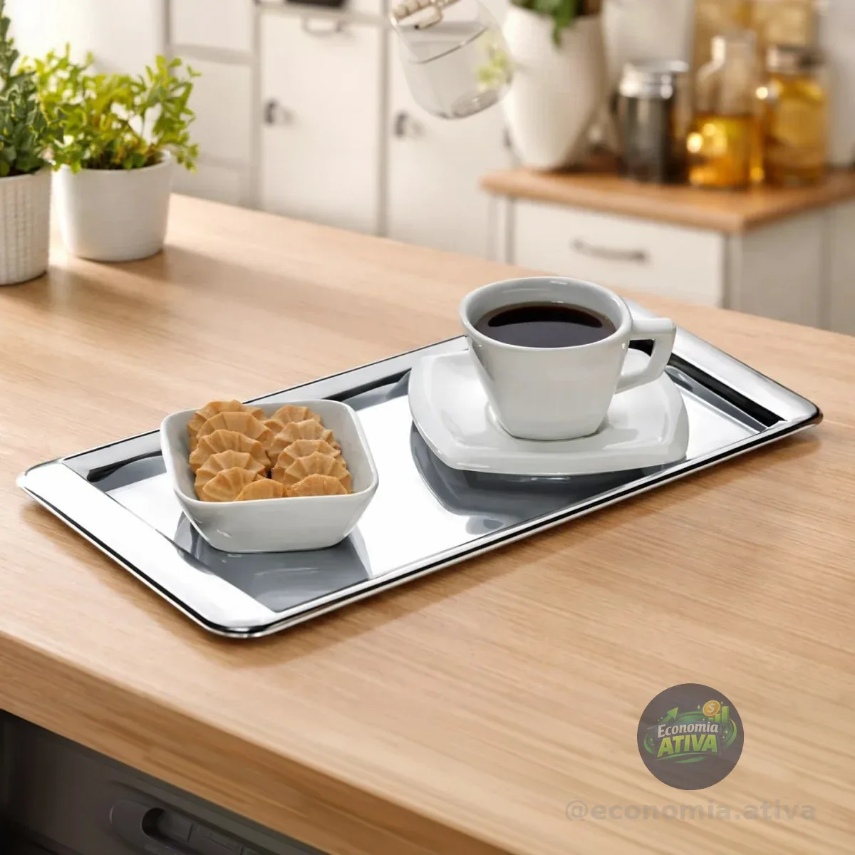 Bandeja Para Café Inox Retangular Pequena 30x15cm Servir