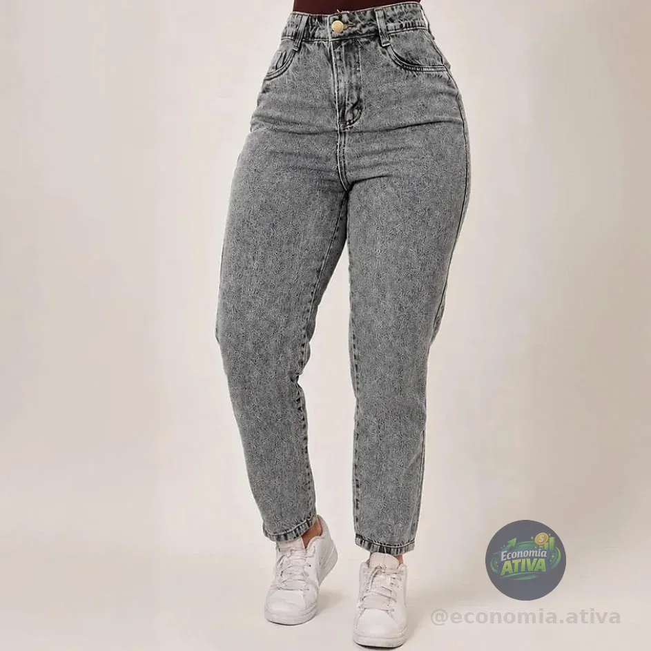 Calça Jeans Wide Leg Feminina Cintura Alta Pantalona Jeans Marmorizado Liso 44