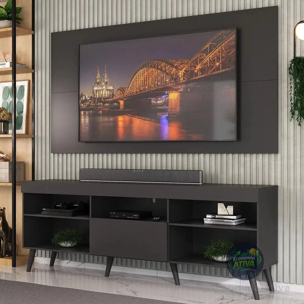 Rack com Painel para TV até 65 Retrô Flórida Up Preto Multimóveis MP1042