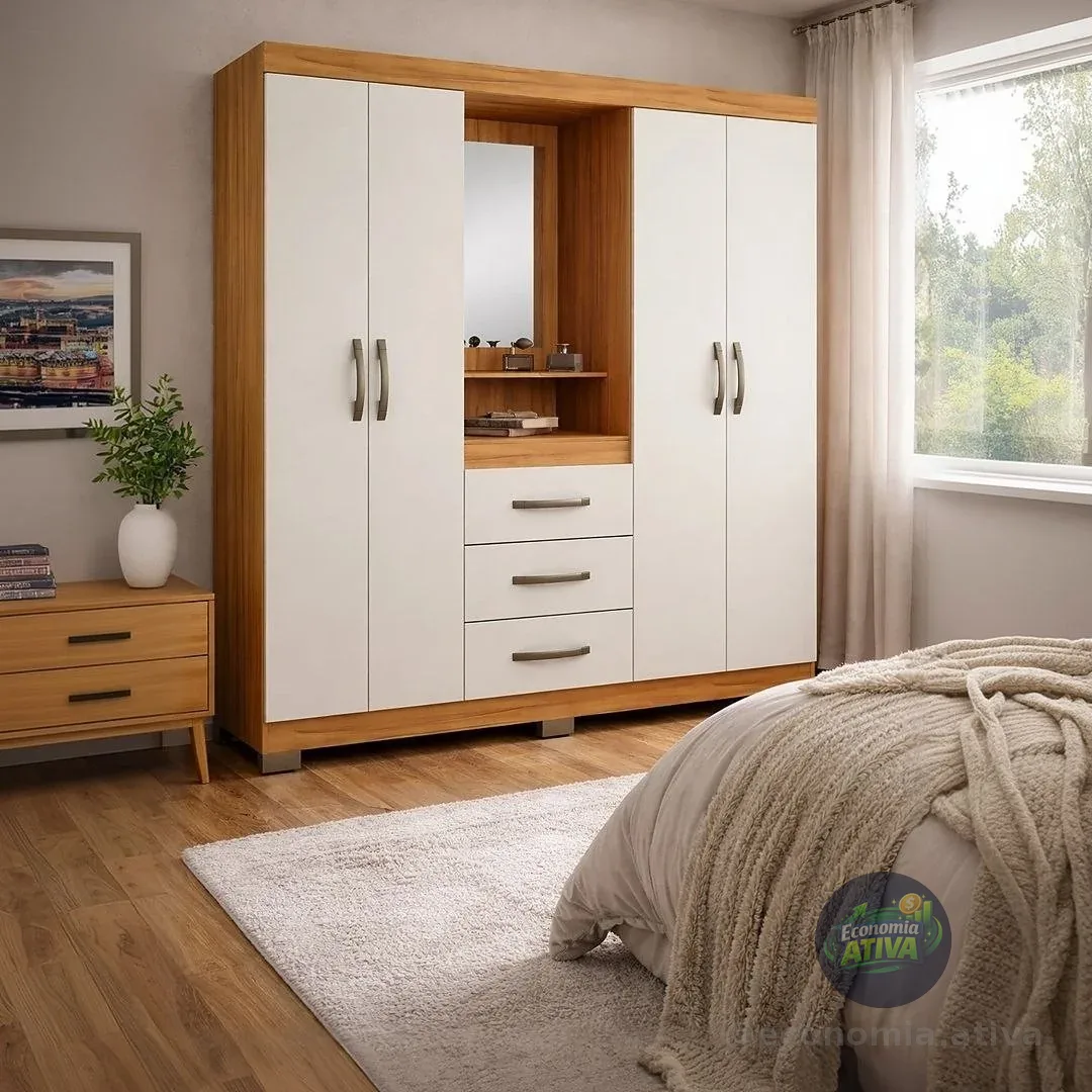 Guarda-roupa Notavel Nt 5015 Nt 5015 Cor Freijó/off White De Mdf Com 4 Portas Articuladas