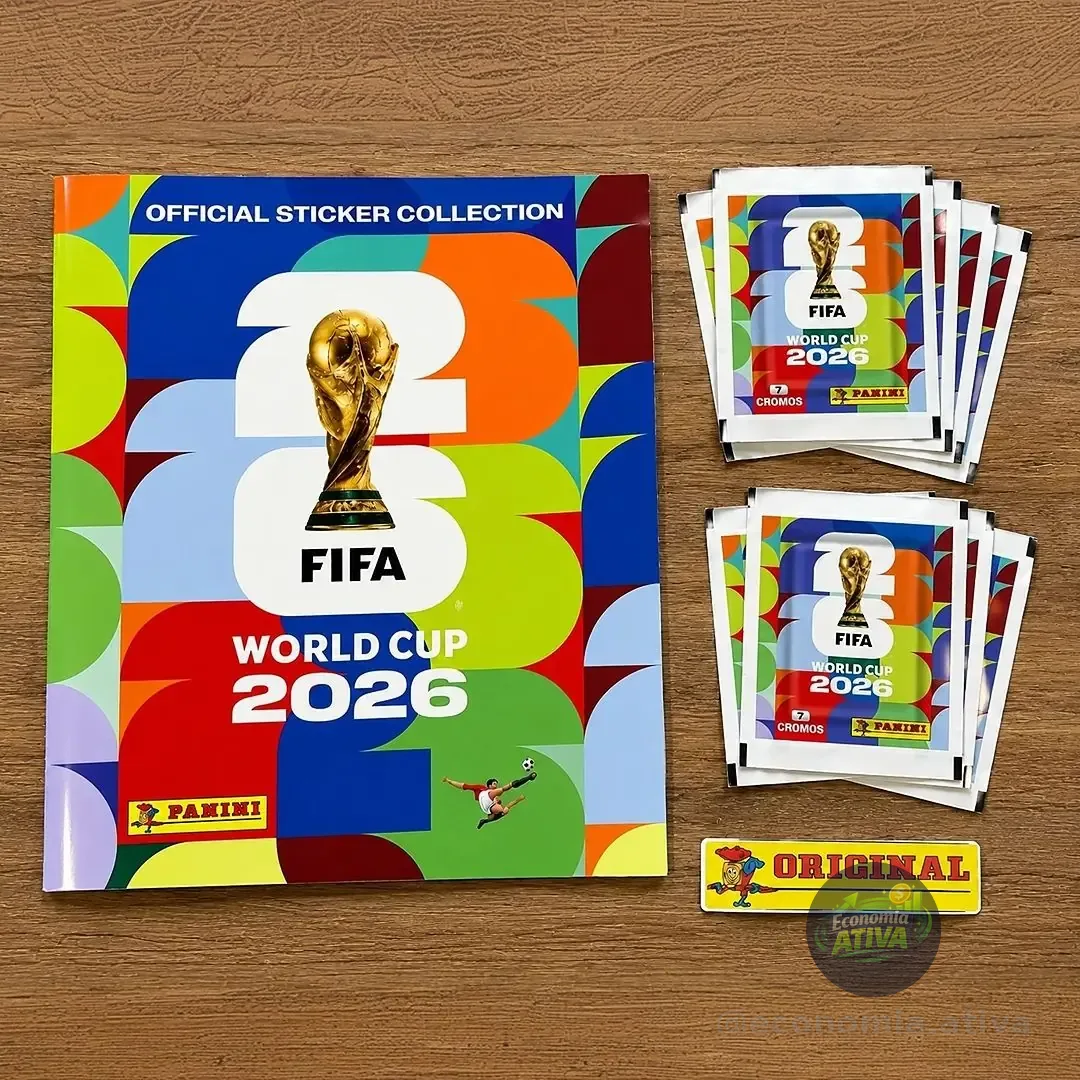 Álbum Copa Do Mundo Fifa 2026 + 2 Pacotes 14 Figurinhas