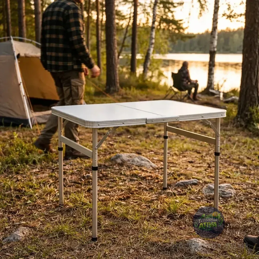 Mesa Dobrável Vira Maleta Camping De Alumínio 60 X 45cm 2 Níveis Para Camping Apartamentos Área De Lazer Camping Confraternizações Ambientes Corporativos Festa Zelt Branco