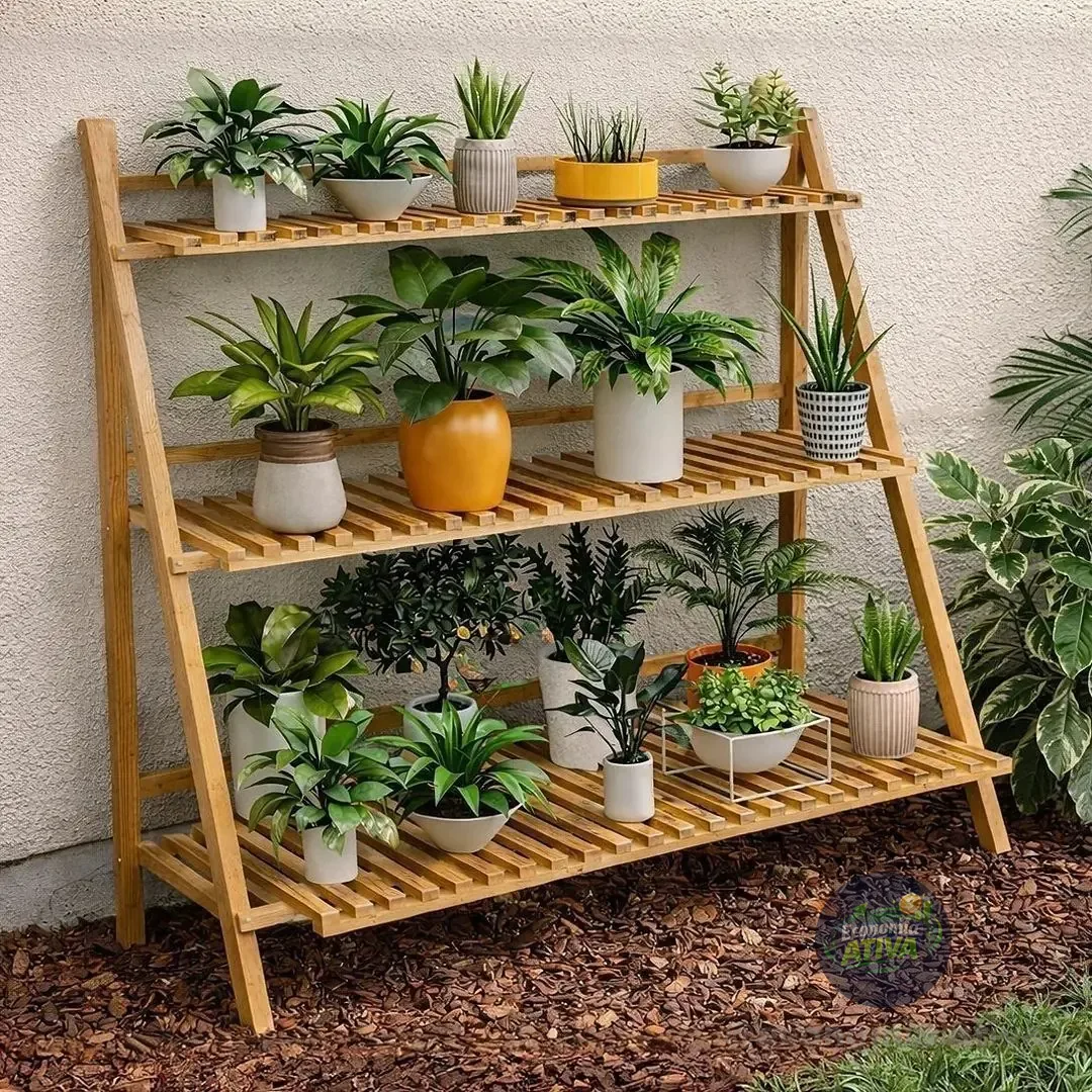 Estante Para Vasos De Plantas, Floreira De Madeira, Dobrável Madeira