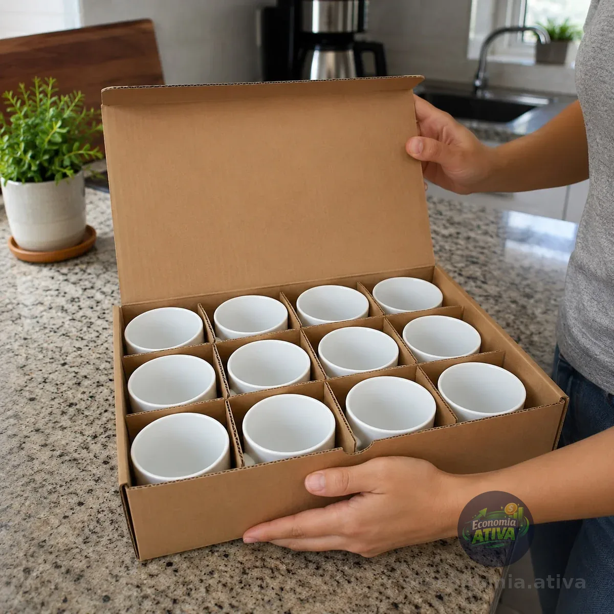 12 Canecas Brancas Porcelana Sublimação 325ml Panda Branco Liso