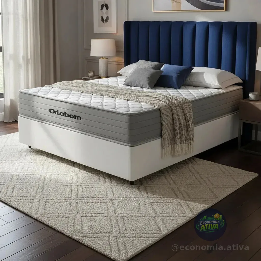 Cama Box + Colchão De Molas Ensacadas Ortobom Plenno - Casal Branco