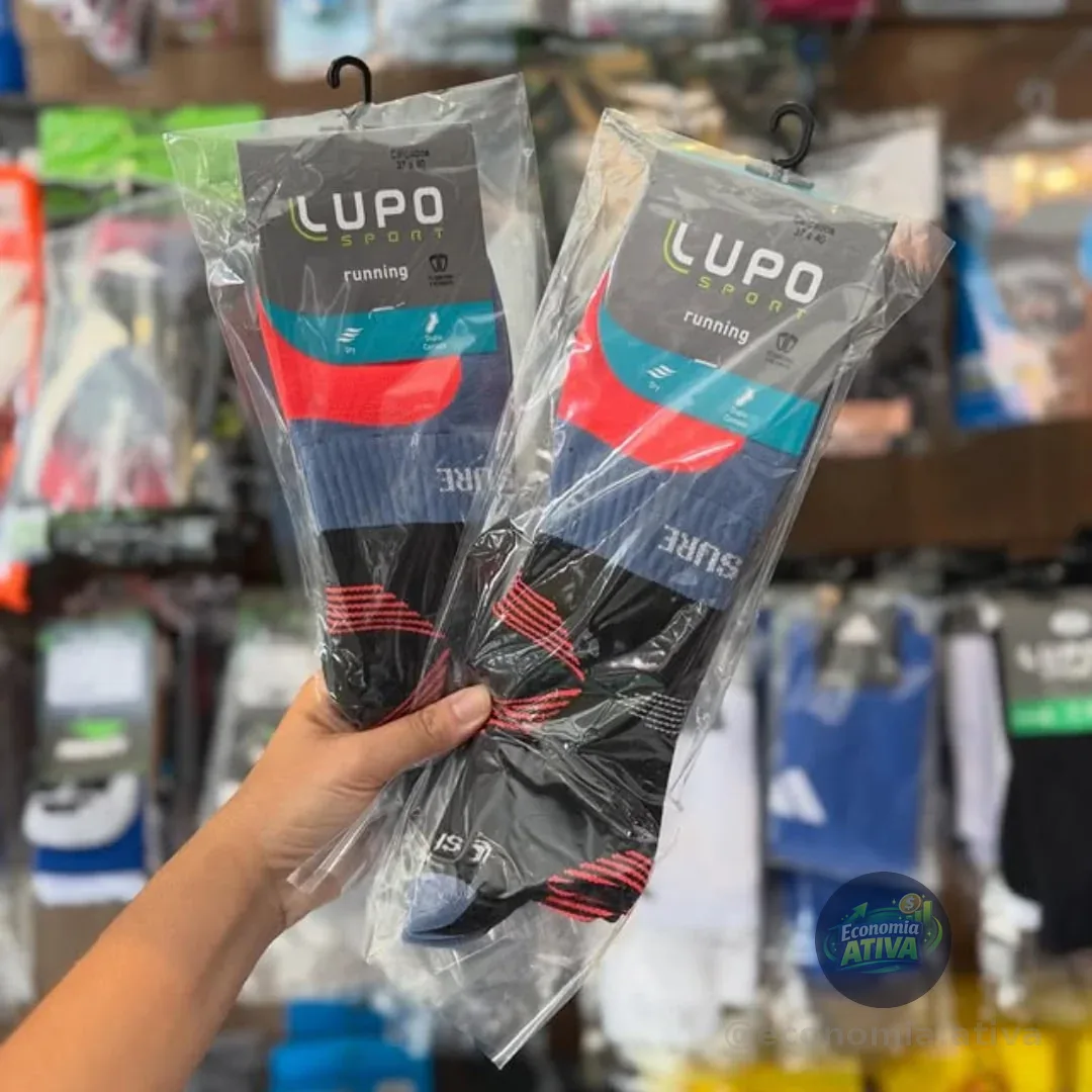 2 Meias Corrida Lupo Dry Fit Cano Médio Anti Bolha Poliamida