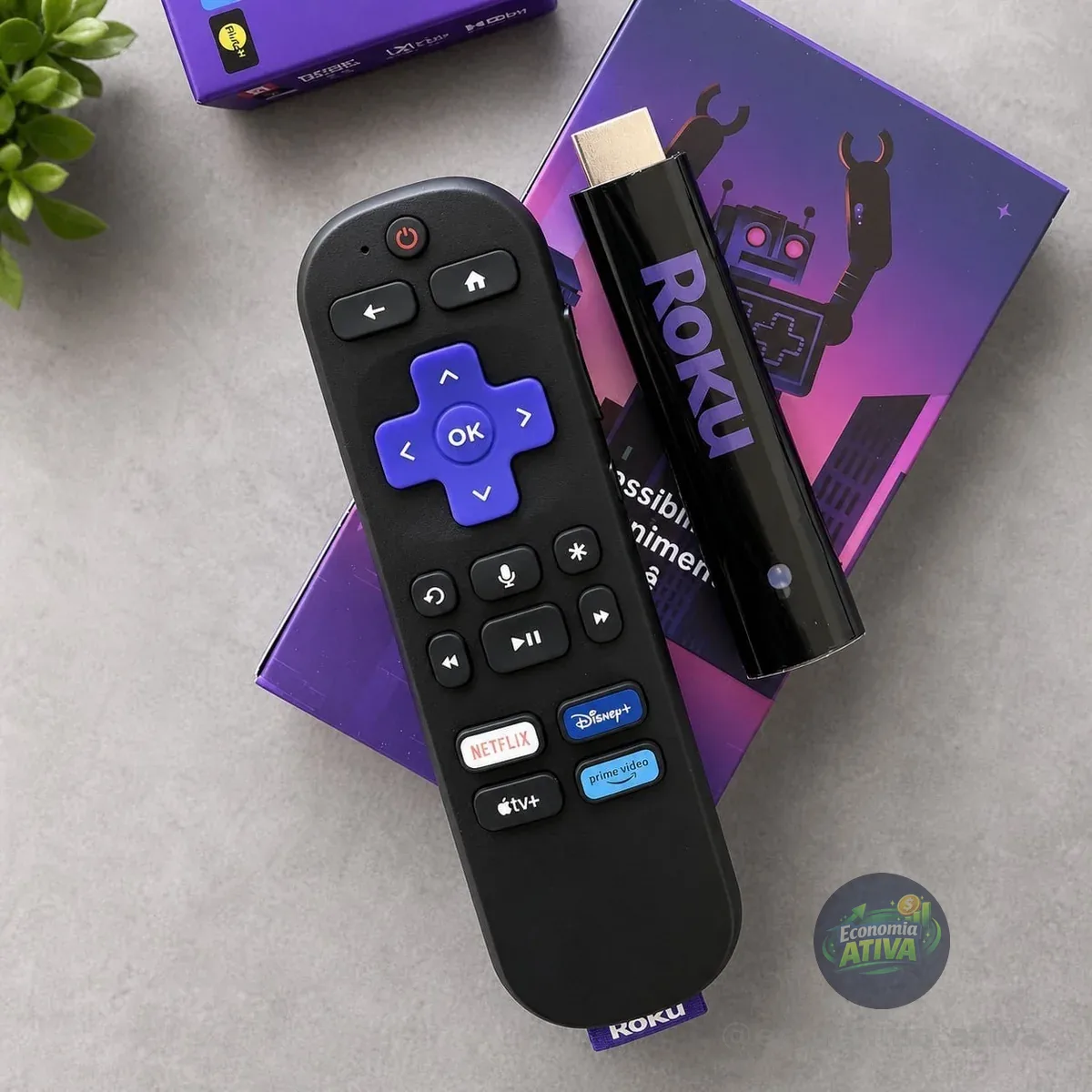 Roku Streaming Stick 2025 Para Tv Hd/fhd Controle Por Voz Preto De Voz