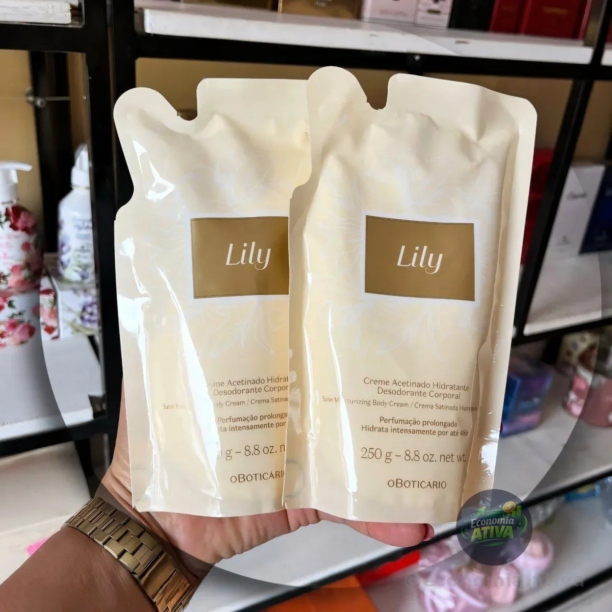 Refil Creme Acetinado Hidratante Corporal Para Pele Lily 250g Bouquet Floral