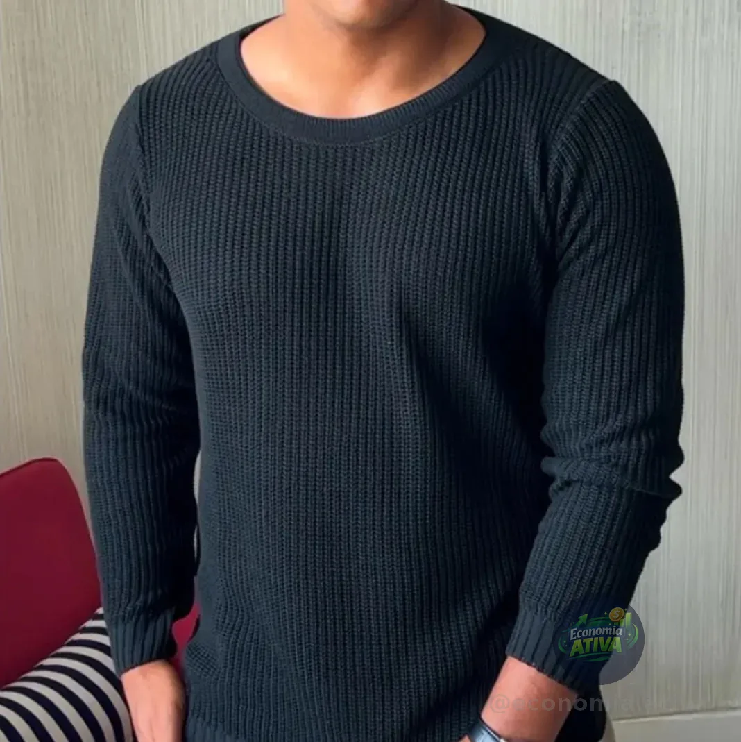 Suéter Masculino Lã Tricot Blusa De Frio Social Manga Longa