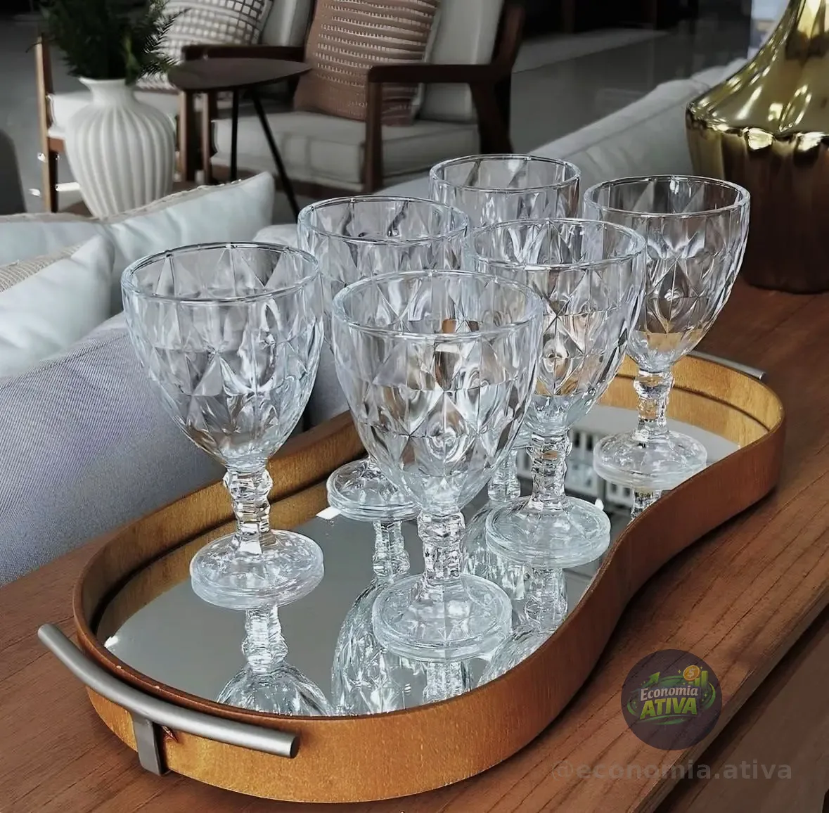 Jogo 6 Taças De Cristal 340ml Diamond Transparente Lapidado Vitrex