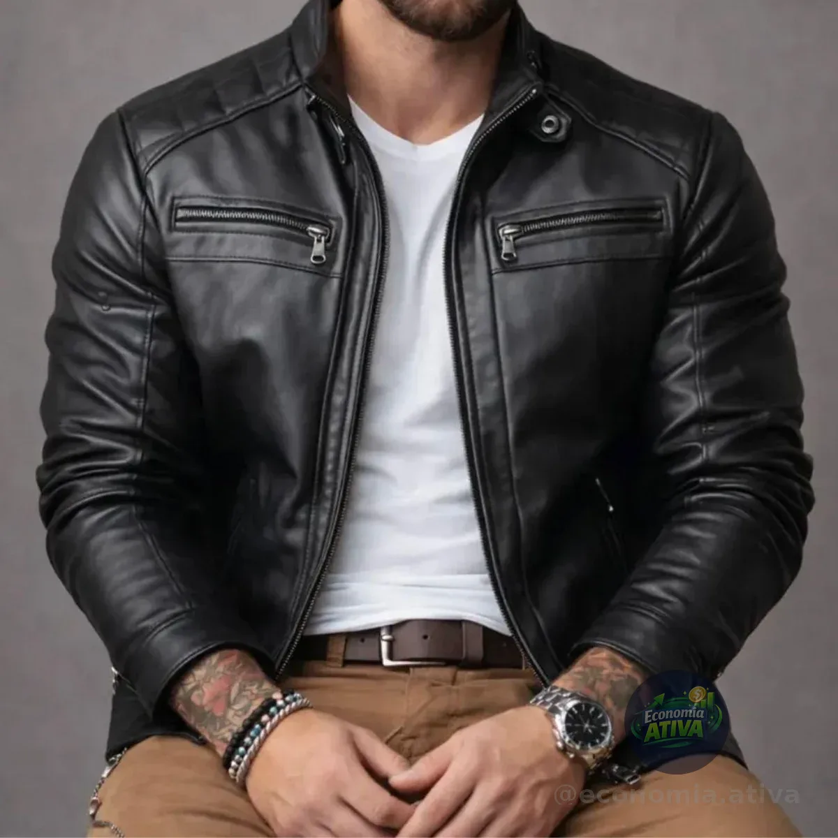 Jaqueta De Couro Masculino Slim Inverno Frio Sem Capuz Preto G Liso