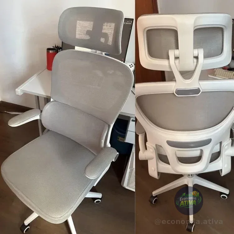 Cadeira Escritório Ergonômica Genebra G500 Luvinco Cor Cinza Com Suporte Lombar Estofado Mesh Malha