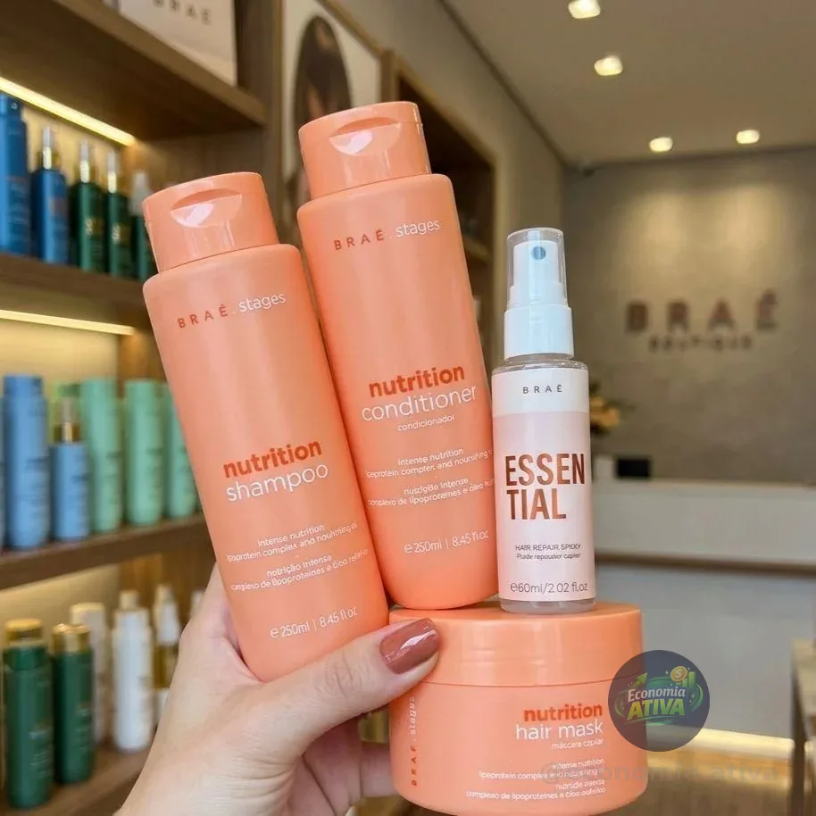 Kit Braé Stages Nutrition Shampoo,cond,másc + Essential 60ml