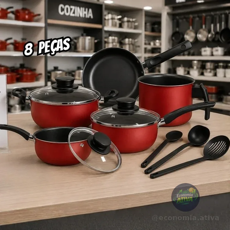 Conjunto Panelas Dona Chefa Teflon Elegan 8 Peças Vermelho