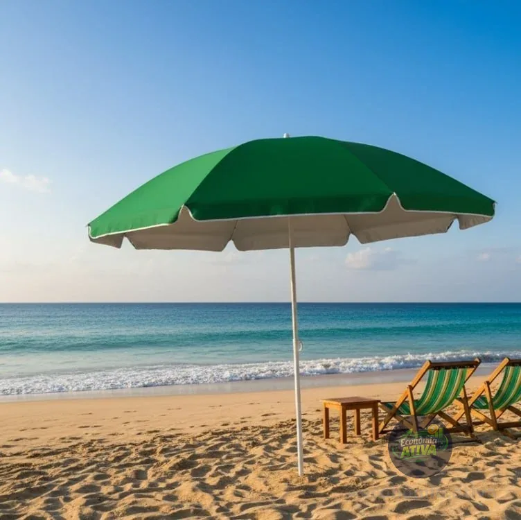 Guarda-sol Grande Praia Gigante 2,32m Reforçado Pesca Resistente Cor Verde Cb Liso