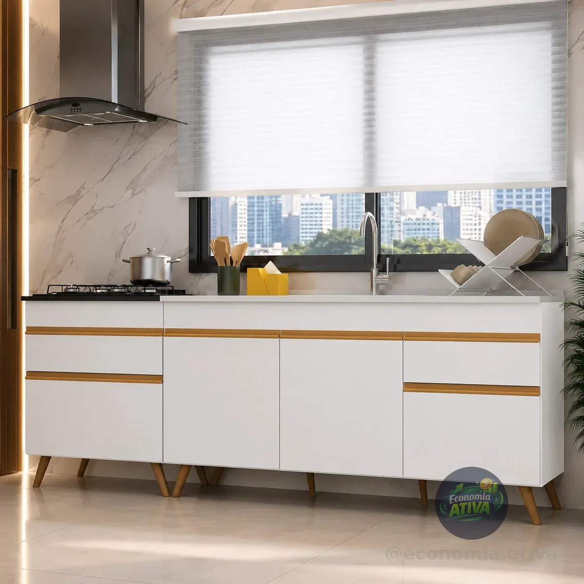 Kit 2 Balcões - Gabinete Para Pia 1,50 E Balcão Para Cooktop 70cm Veneza Gw Multimóveis Mp2073 Branco