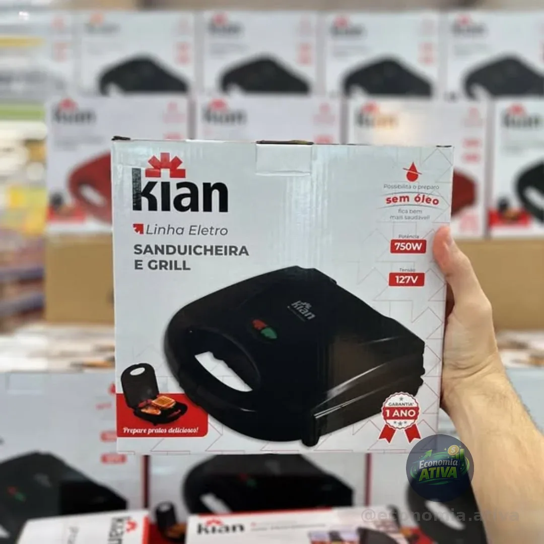 Sanduicheira Grill 2 Em 1 Kian Preta Elétrica 750w Cor Preto,seu Mixto Quente Ultra Rápido, E Outros Petiscos 127v