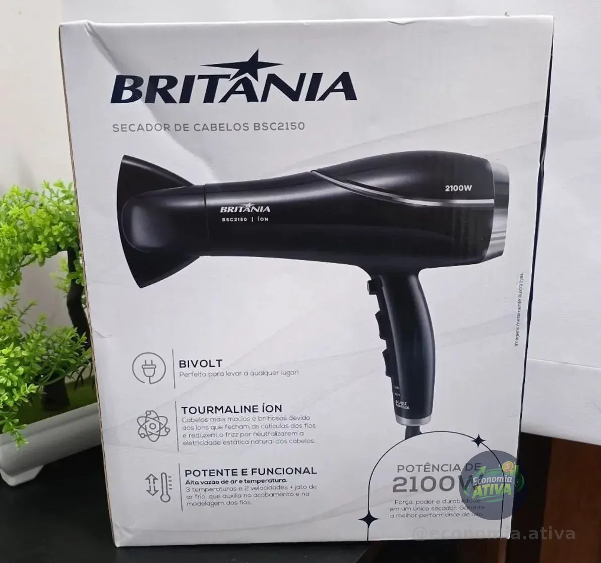 Secador De Cabelos Britânia Tourmaline Íons 2100w Bsc2150 Bivolt Preto 127/220v