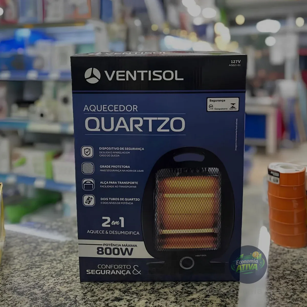 Aquecedor Elétrico Quartzo Doméstico 800w Ventisol Preto 127v