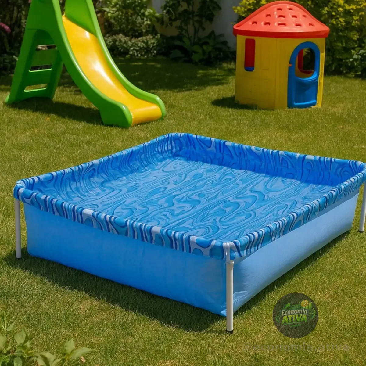 Piscina Infantil Quadrada Estrutural Pvc 400 Litros - Mor Azul Ondas