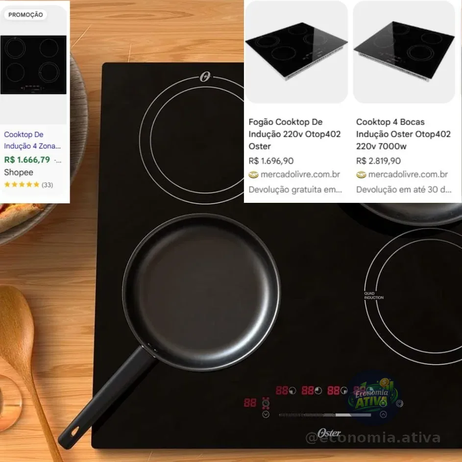 Cooktop por Indução Oster, Touch Screen, 4 Bocas, 220V, OTOP402