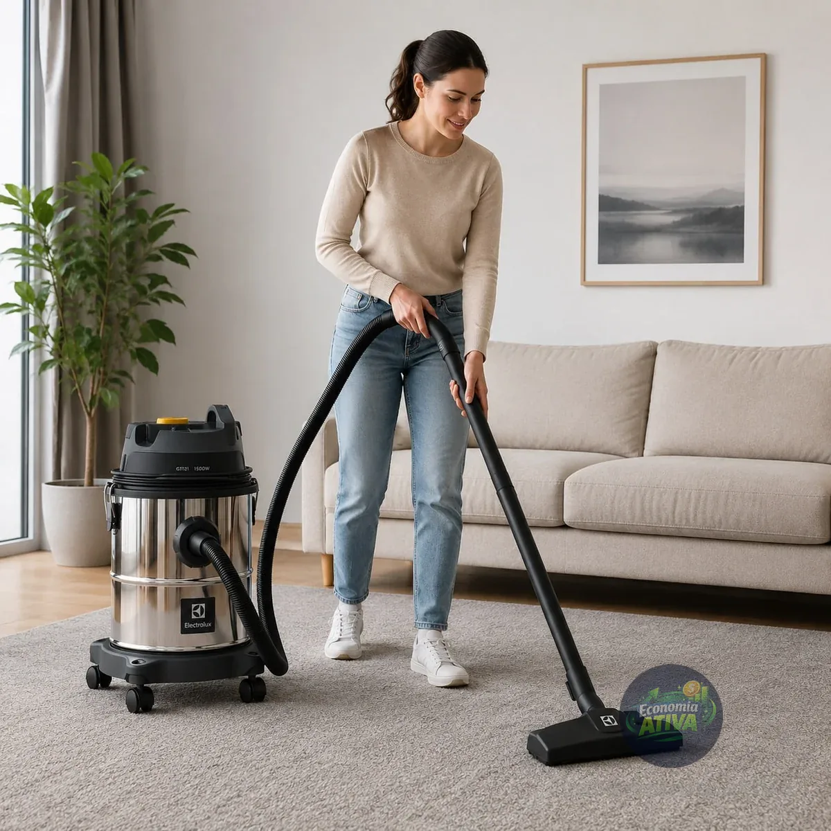 Aspirador De Pó E Água Função Sopro Compacto Líquidos Químicos Inox 1500w 12l Total 8,5l Útil Protetor Térmico Gt12i Prateado 127v