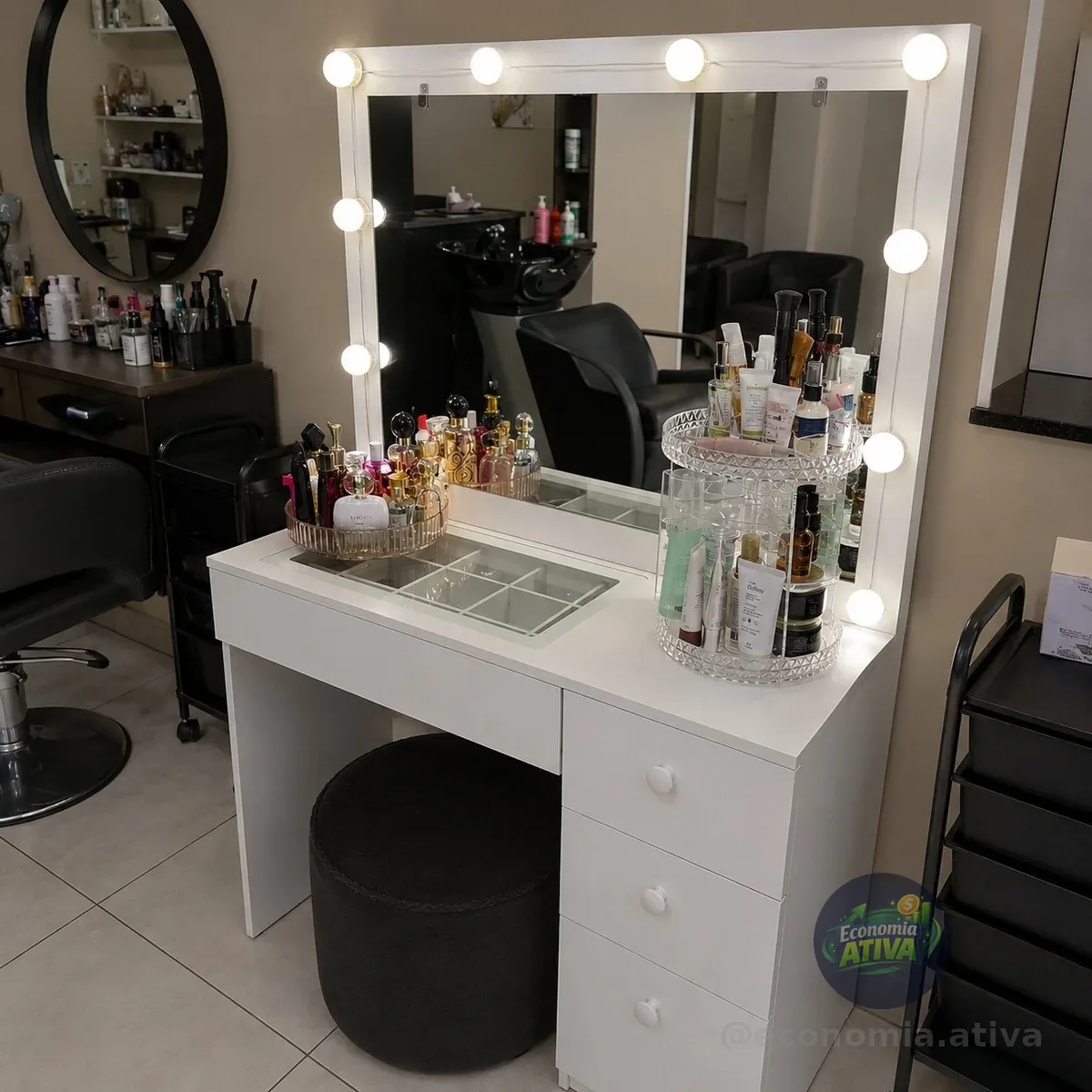 Penteadeira Ditália C/ Tampo De Vidro + Kit Luz Pe-120 Cozy Branco