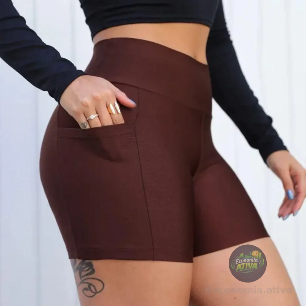 Shorts Academia Feminino Modelador Com Bolso Zero Opacidade