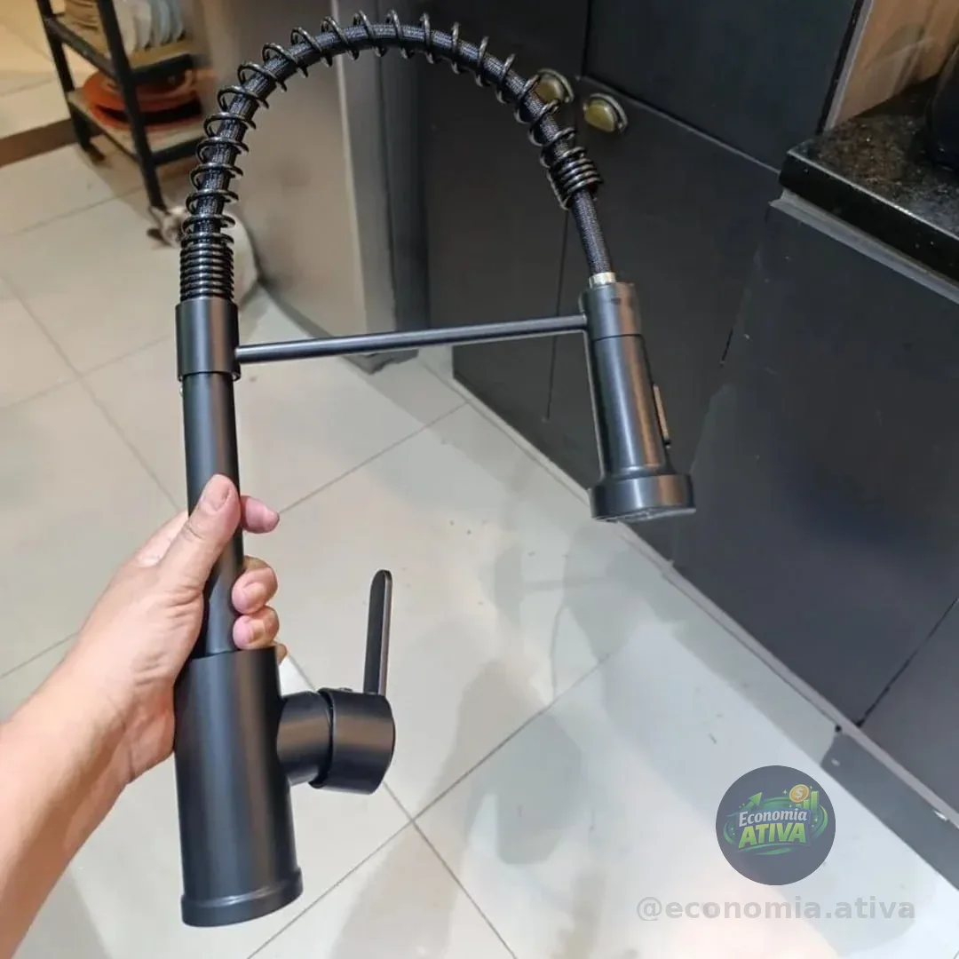 Torneira Cozinha Gourmet Bancada Flexível Monocomando Pia Preto B22-black
