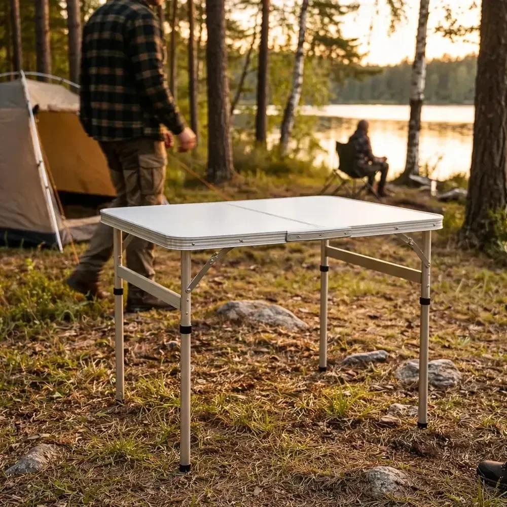 Mesa Dobrável Vira Maleta Camping De Alumínio 60 X 45cm 2 Níveis Para Camping Apartamentos Área De Lazer Camping Confraternizações Ambientes Corporativos Festa Zelt Branco
