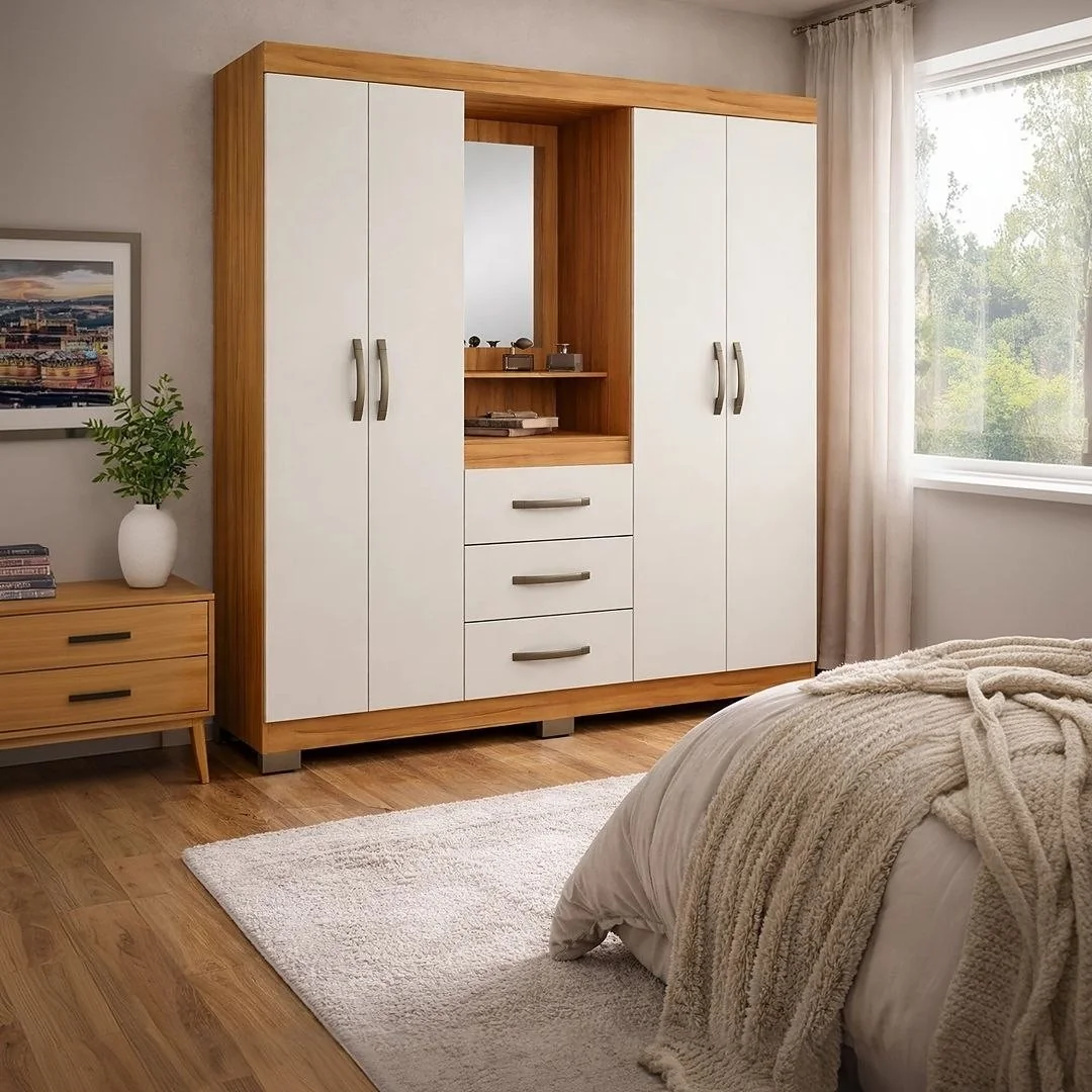 Guarda-roupa Notavel Nt 5015 Nt 5015 Cor Freijó/off White De Mdf Com 4 Portas Articuladas